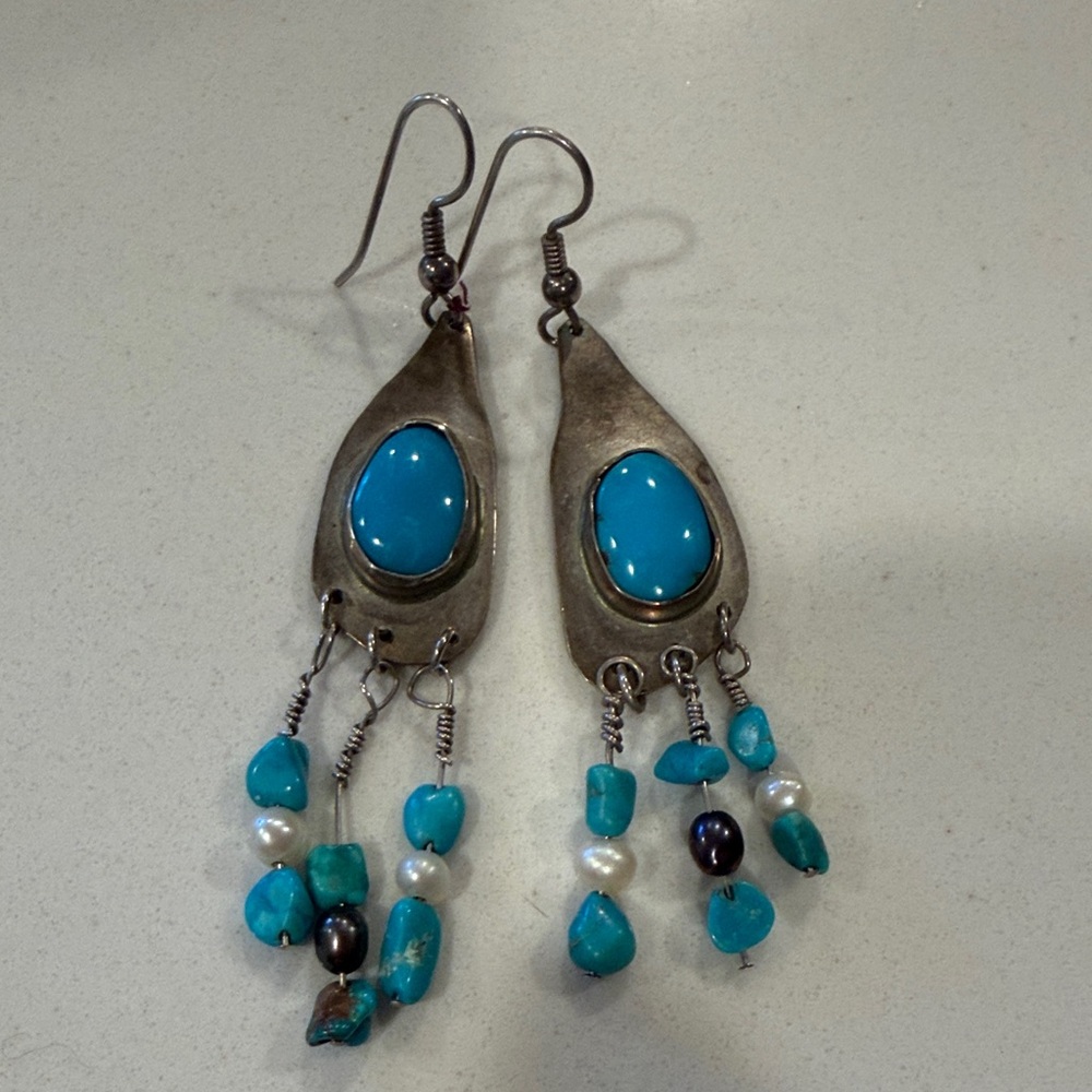 Navajo Turquoise and Silver Dangle Earrings